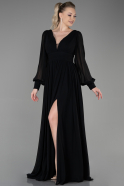 Длинное Шифоновое Вечернее Платье Черный ABU1702
