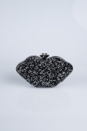 Siyah-Gümüş Taşlı Dudak Figür Abiye Çanta SH831