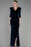 Длинное Велюровое Вечернее Платье Темно-синий ABU3386