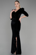 Длинное Велюровое Вечернее Платье Черный ABU3386