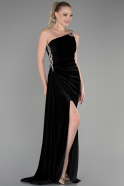 Длинное Велюровое Вечернее Платье Черный ABU3365