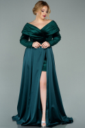 Длинное Свободное Вечернее Платье Изумрудно-зеленый ABU2084