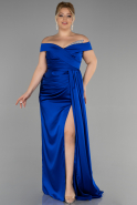 Большое Атласное Платье Ярко-синий ABU2561