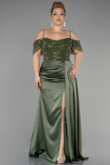 Long Olive Drab Satin Plus Size Evening Dress ABU3522
