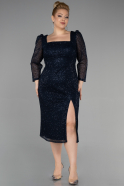 Вечернее платье большого размера Миди Чешуйчатый Темно-синий ABK1929