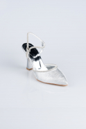 Gümüş Lazer Kesim Stiletto Abiye Ayakkabı MJ5150