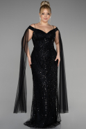 Long Black Stony Plus Size Haute Couture Dress ABU3554