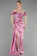 Длинное Атласное Платье Для Помолвки розовый ABU1606