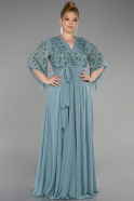 Long Turquoise Chiffon Plus Size Evening Dress ABU2071