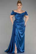 Большое Атласное Платье Серый-Индиго ABU1626