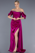 Длинное Атласное Вечернее Платье Фиолетовый ABU2661