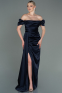 Длинное Атласное Платье Для Помолвки Темно-синий ABU1606