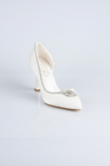 Ekru Taşlı Saten Stiletto Abiye Ayakkabı MJ8008