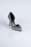 Platin Taşlı Saten Stiletto Abiye Ayakkabı MJ8008