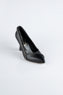 Siyah Deri Stiletto Abiye Ayakkabı MJD5158