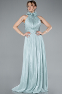 Mint Halter Yaka Uzun Şifon Abiye Elbise ABU4811