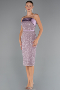 Lila Askılı Midi Pul Payet Gece Elbisesi ABK2429
