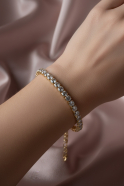 Gold Swarovski Taşlı Abiye Bileklik UK776