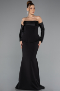 Siyah Straplez Peplum Kesim Eldivenli Uzun Abiye ABU5421