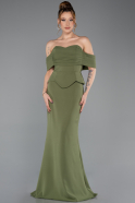 Haki Straplez Peplum Kesim Uzun Abiye Elbise ABU5559