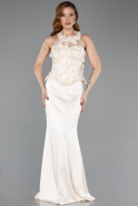 Gold Halter Yaka Taşlı Peplum Kesim Uzun Saten Abiye ABU5601