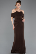 Kahve Straplez Peplum Kesim Uzun Abiye Elbise ABU5559