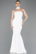 Ekru Straplez Peplum Kesim Uzun Abiye Elbise ABU5735