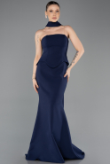 Lacivert Straplez Peplum Kesim Uzun Abiye Elbise ABU5735