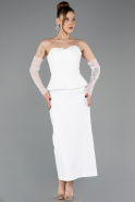 Ekru Straplez Peplum Midi Davet Elbisesi ABK2539