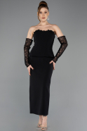 Siyah Straplez Peplum Midi Davet Elbisesi ABK2539