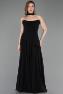 Siyah Straplez Peplum Kesim Uzun Şifon Abiye Elbise ABU5763