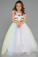 Rins Unicorn Baskılı Pastel Renk Geçişli Tül Kız Çocuk Abiye Elbise ABU5908