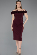 Vişne Çiçekli Kayık Yaka Peplum Midi Kalem Abiye Elbise ABK2583