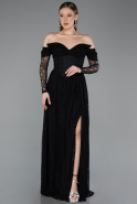 Uzun Siyah Dantel Abiye Elbise ABU5945