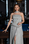 Mint Straplez Peplum Kesim Pliseli Uzun Abiye ABU5786