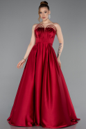 Bordo Straplez Uzun Saten Abiye Elbise ABU5105