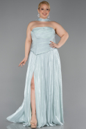 Mint Straplez Yırtmaçlı Uzun Şifon Büyük Beden Abiye ABU5958