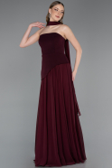 Vişne Straplez Peplum Kesim Şallı Uzun Şifon Abiye ABU6042