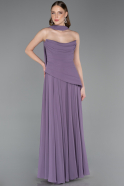 Lila Straplez Peplum Kesim Uzun Şifon Abiye Elbise ABU5763