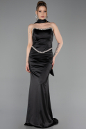 Siyah Taşlı Straplez Peplum Uzun Saten Mezuniyet Elbise ABU6079