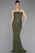 Haki Straplez Uzun Pullu Balık Abiye Elbise ABU5701