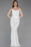 Ekru Straplez Yaka Peplum Kesim Uzun Pul Payet Abiye ABU5721