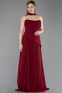 Bordo Straplez Peplum Kesim Uzun Şifon Abiye Elbise ABU5763