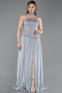Antrasit Straplez Peplum Kesim Pliseli Uzun Abiye ABU5786