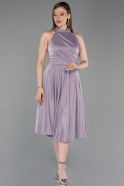 Lila Halter Yaka Midi Simli Davet Elbisesi ABK2638