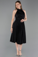 Siyah Halter Yaka Midi Simli Davet Elbisesi ABK2638