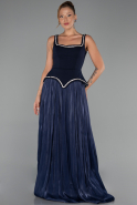 Lacivert Kolsuz Peplum Kesim Pliseli Uzun Şifon Abiye ABU6323