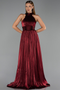 Bordo Halter Yaka Uzun Şifon Abiye Elbise ABU6428