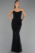 Siyah Straplez Peplum Kesim Eteği Pullu Uzun Abiye ABU6546