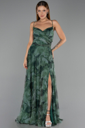 Yeşil Yırtmaçlı Uzun Empirme Büyük Beden Abiye ABU6558